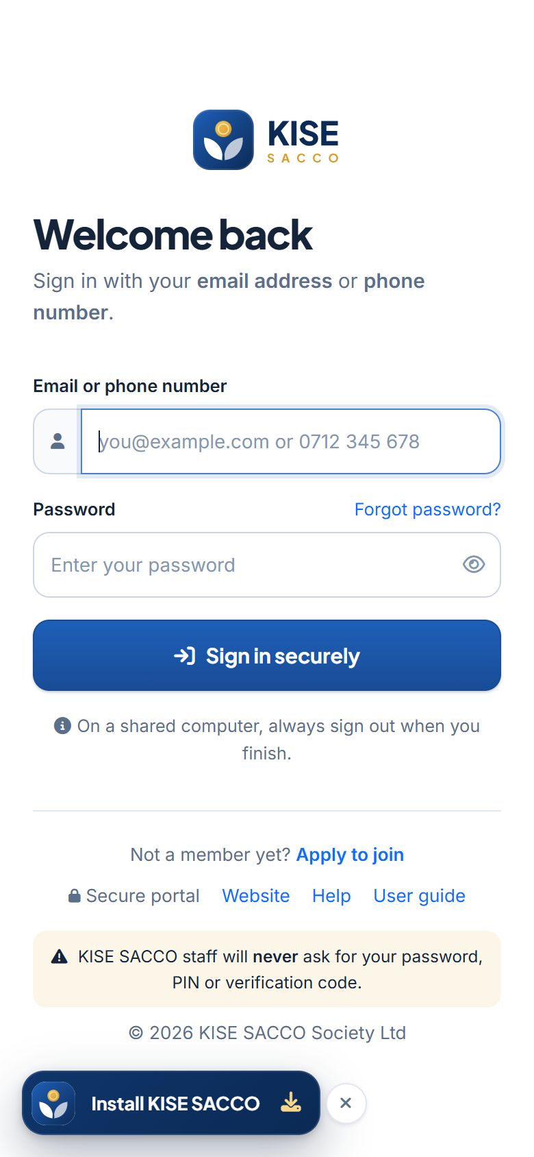 Install button on mobile